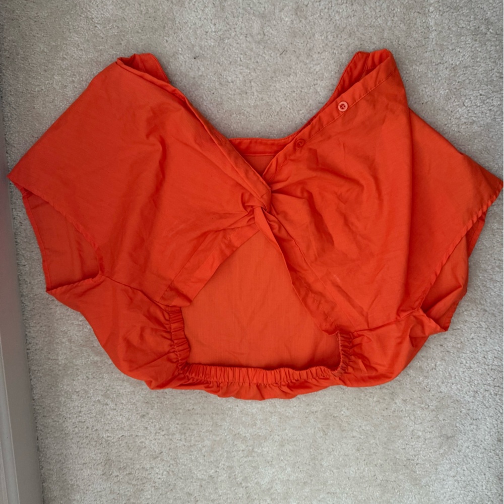 Vibrant Orange Shrug Button Up Crop Top